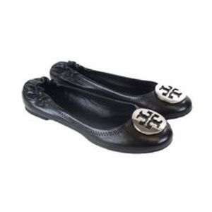 Tory Burch Black and Silver Reva Flats